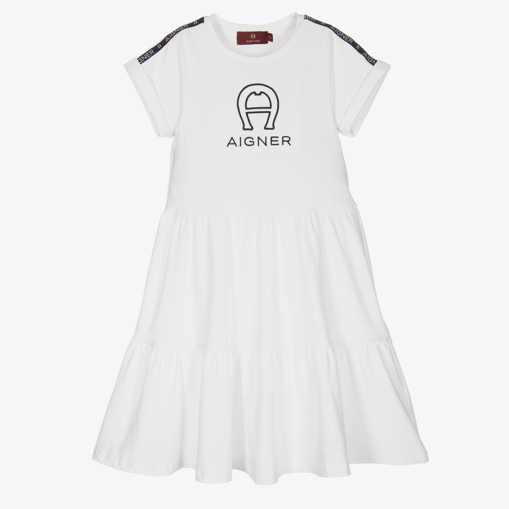 AIGNER - Robe blanche en coton Fille | Childrensalon