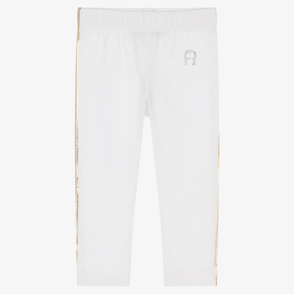 AIGNER-Girls White Cotton Logo Leggings | Childrensalon Outlet