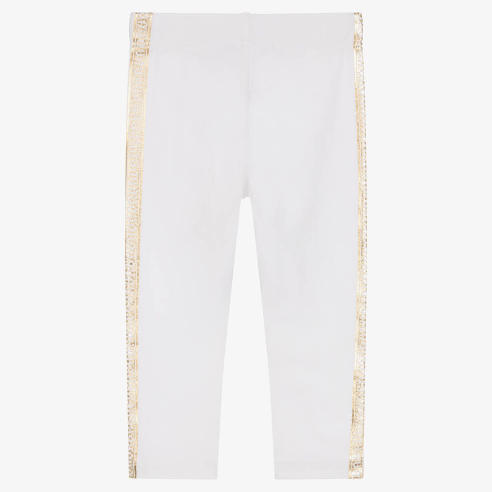 AIGNER-Girls White Cotton Logo Leggings | Childrensalon Outlet