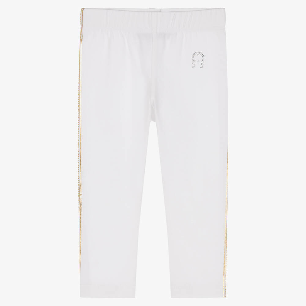 AIGNER - Girls White Cotton Logo Leggings | Childrensalon