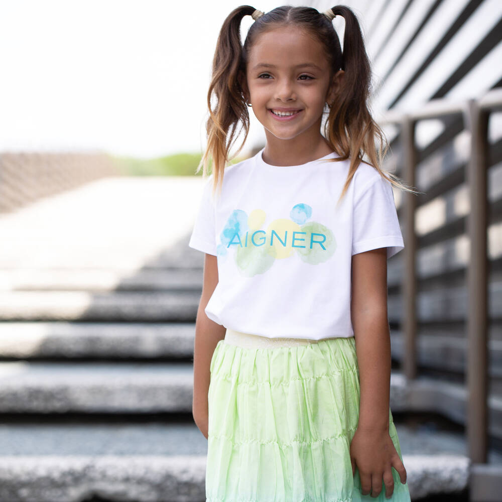 AIGNER-تيشيرت قطن جيرسي لون أبيض للبنات | Childrensalon Outlet