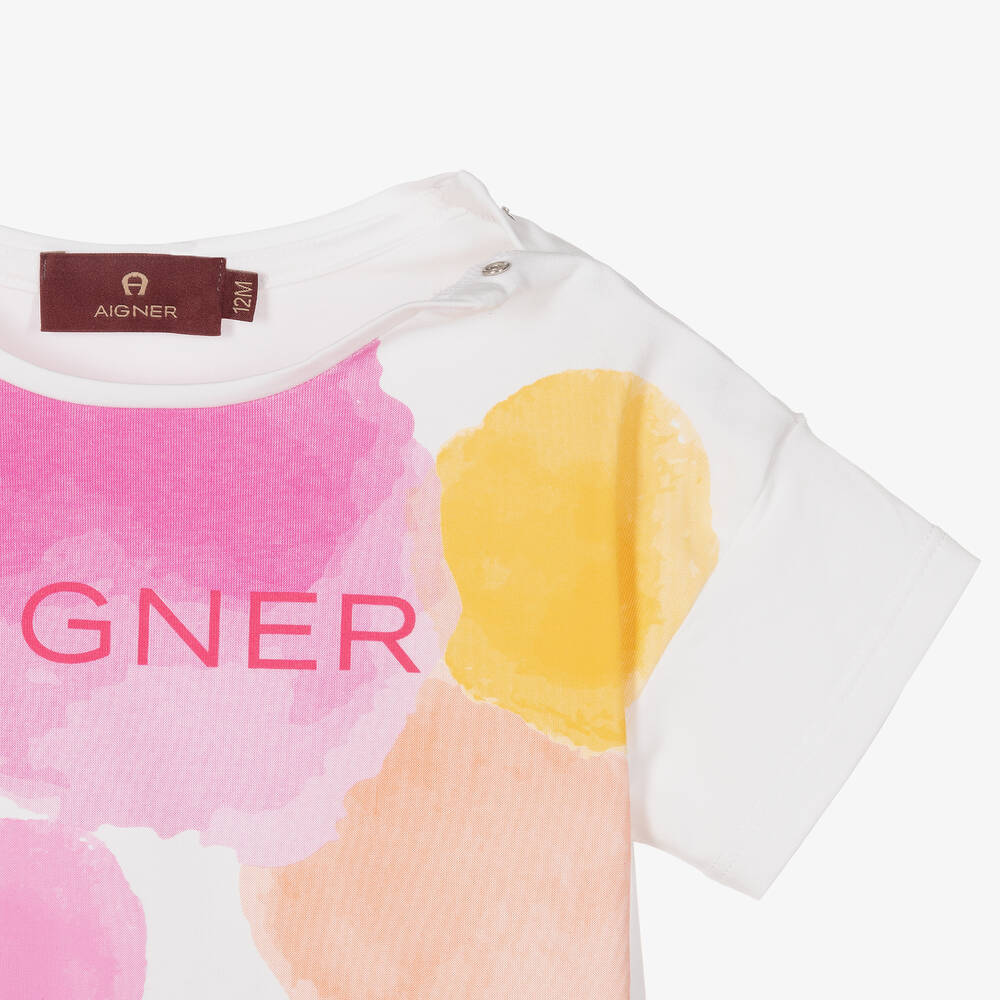 AIGNER-تيشيرت أطفال بناتي قطن جيرسي لون أبيض | Childrensalon Outlet
