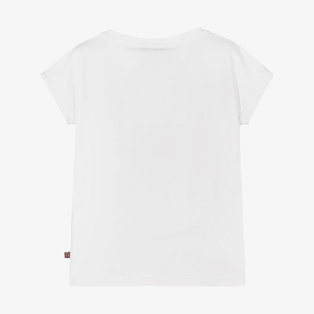 AIGNER-Girls White Cotton Logo T-Shirt | Childrensalon Outlet