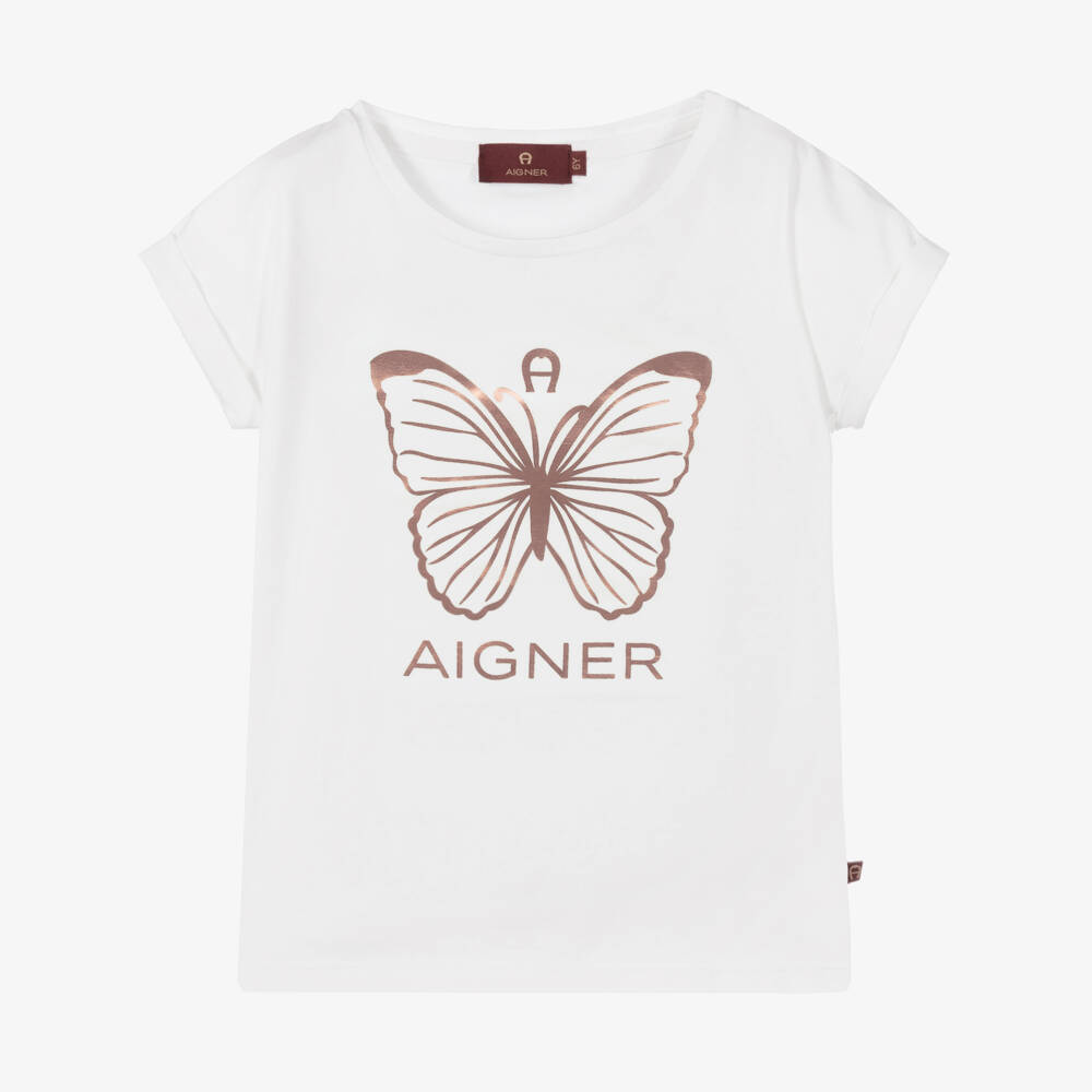 AIGNER-Girls White Cotton Logo T-Shirt | Childrensalon Outlet