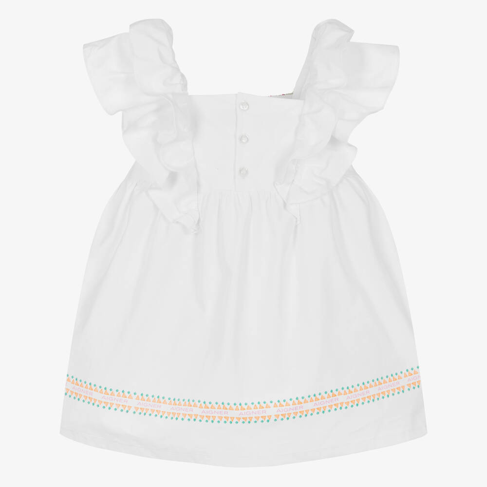 AIGNER-Белое хлопковое платье с рюшами для девочек | Childrensalon Outlet