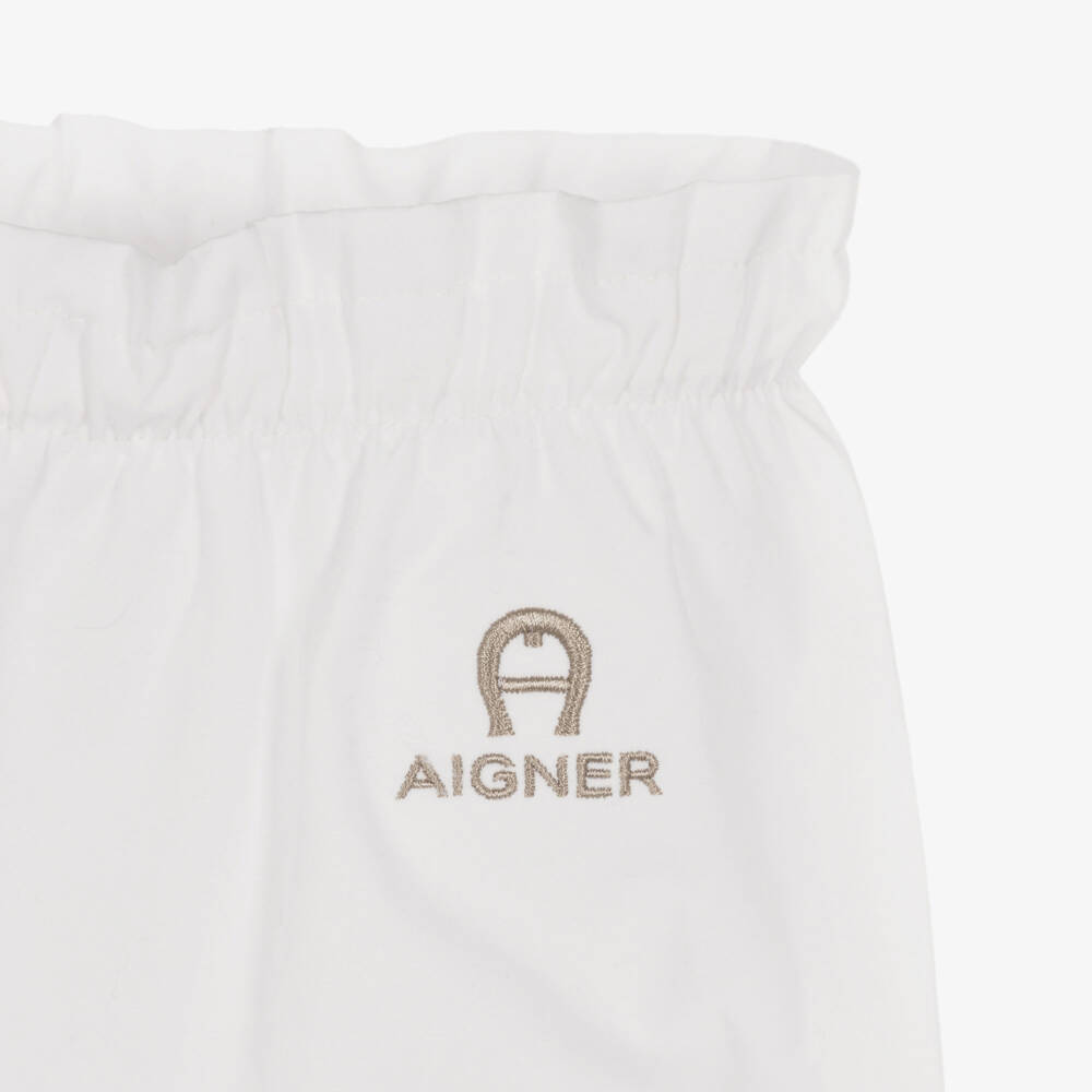 AIGNER-Girls White Cotton Wide-Leg Trousers | Childrensalon Outlet