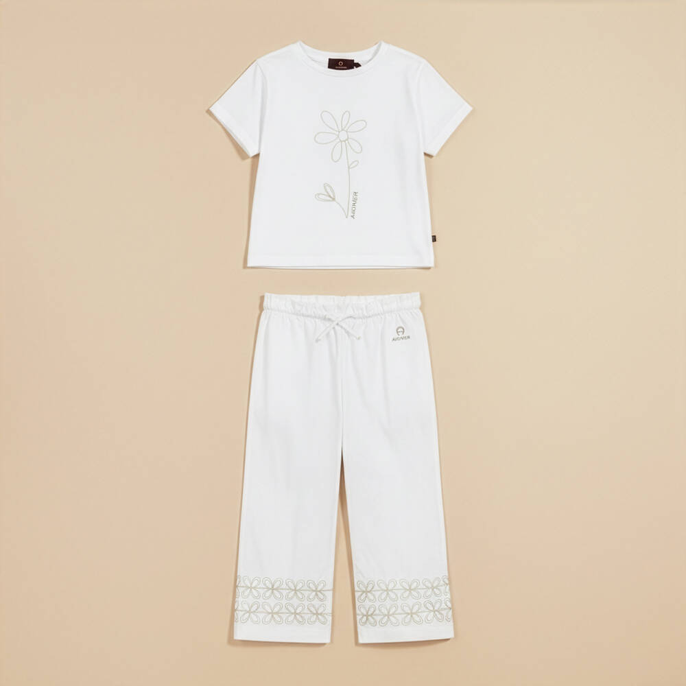 AIGNER-Girls White Cotton Wide-Leg Trousers | Childrensalon Outlet