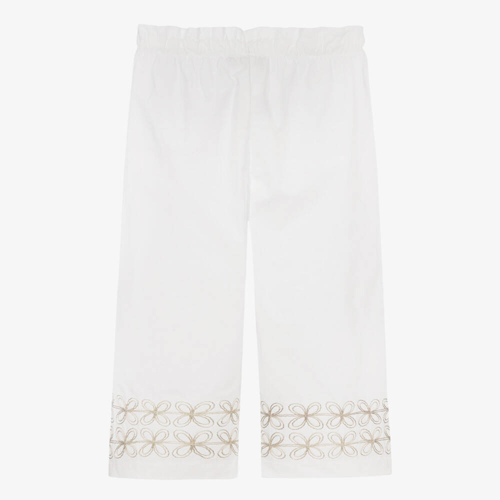 AIGNER-Girls White Cotton Wide-Leg Trousers | Childrensalon Outlet