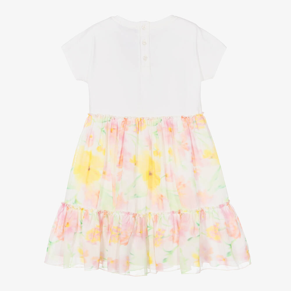 AIGNER-Girls White Floral Cotton & Chiffon Dress | Childrensalon Outlet