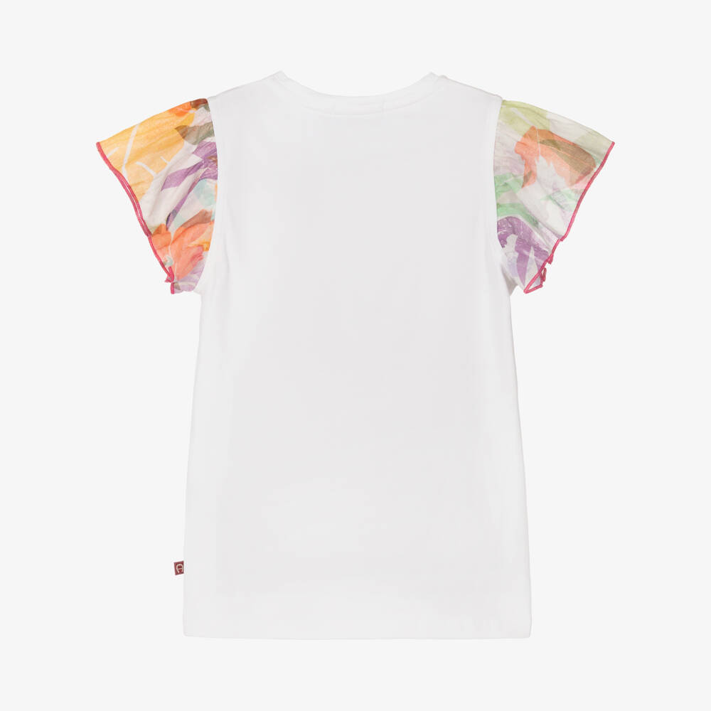 AIGNER-Girls White Floral Logo T-Shirt | Childrensalon Outlet