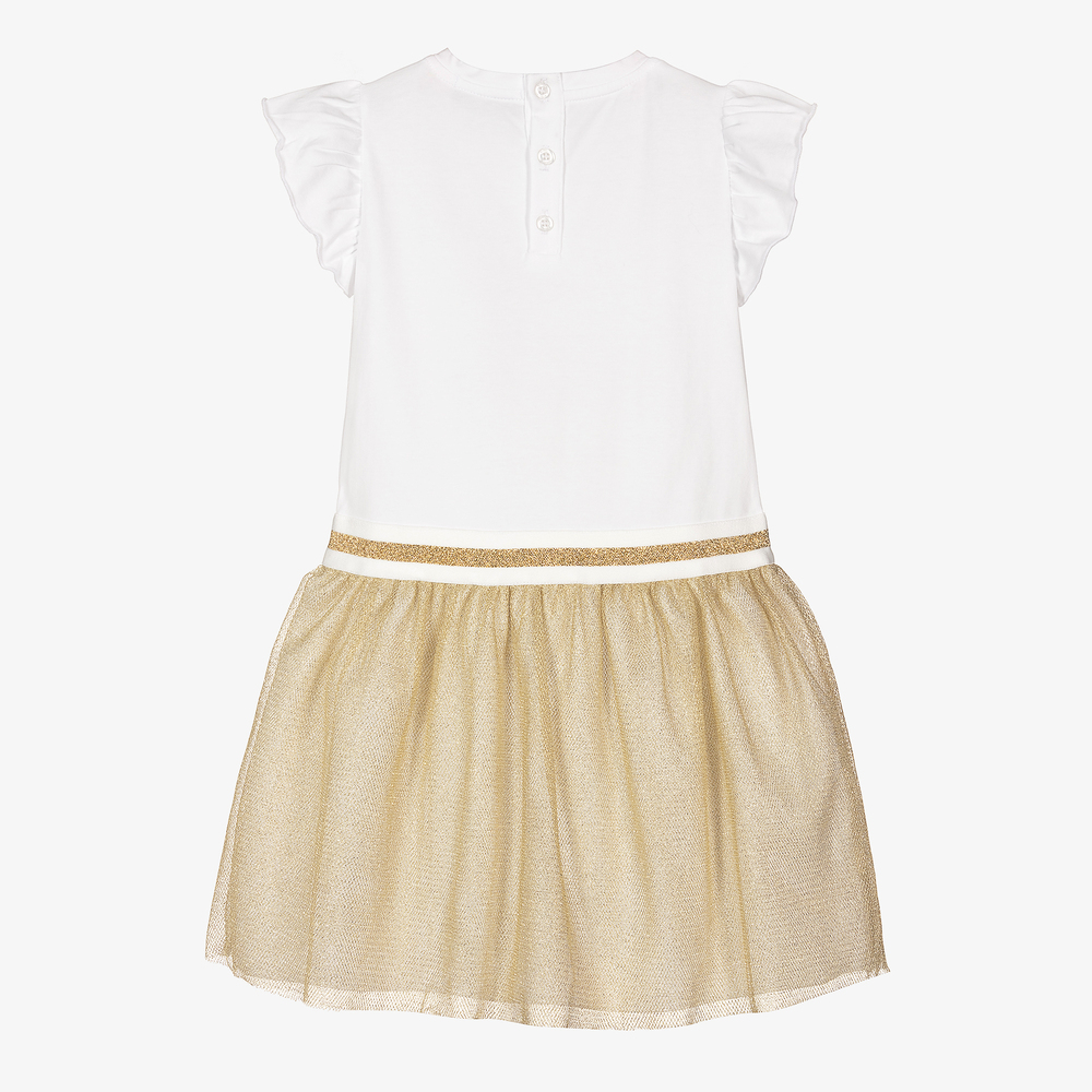 AIGNER-Girls White & Gold Tulle Dress | Childrensalon Outlet