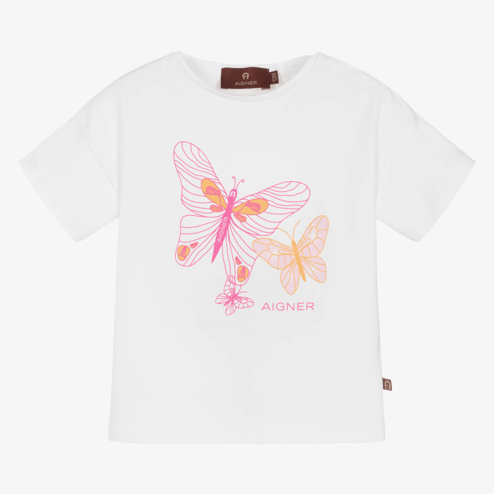 AIGNER-تيشيرت أبيض للبنات بتصميم فراشة | Childrensalon Outlet