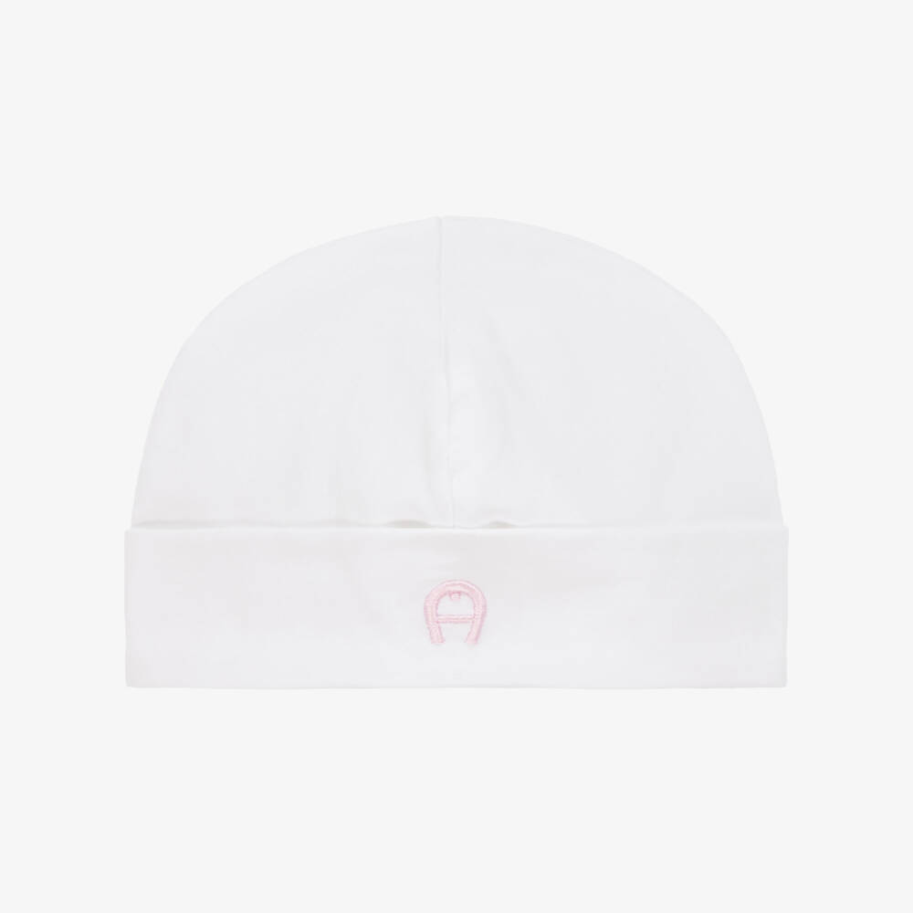AIGNER-Girls White Pima Cotton Baby Hat | Childrensalon Outlet