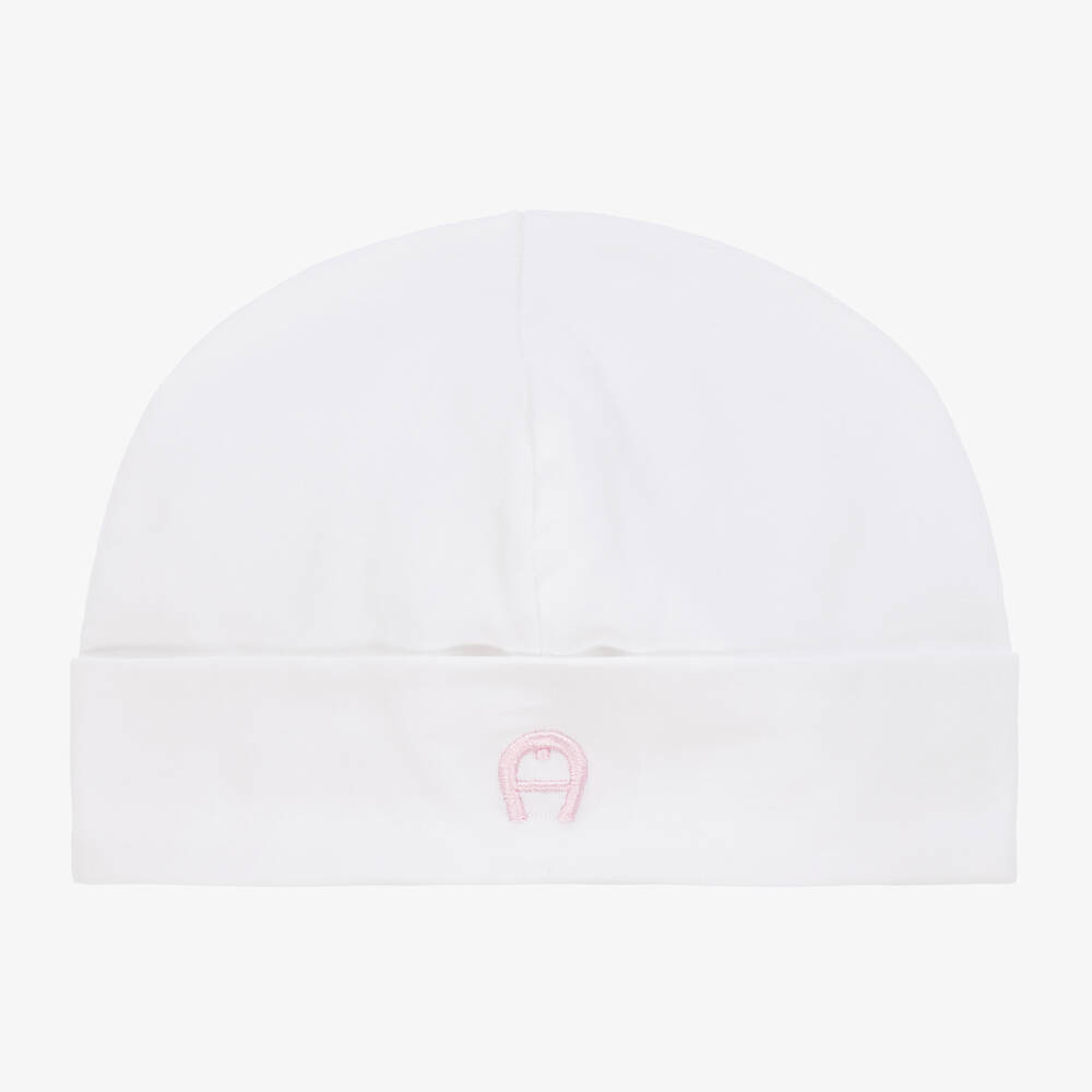 Girls White Pima Cotton Baby Hat