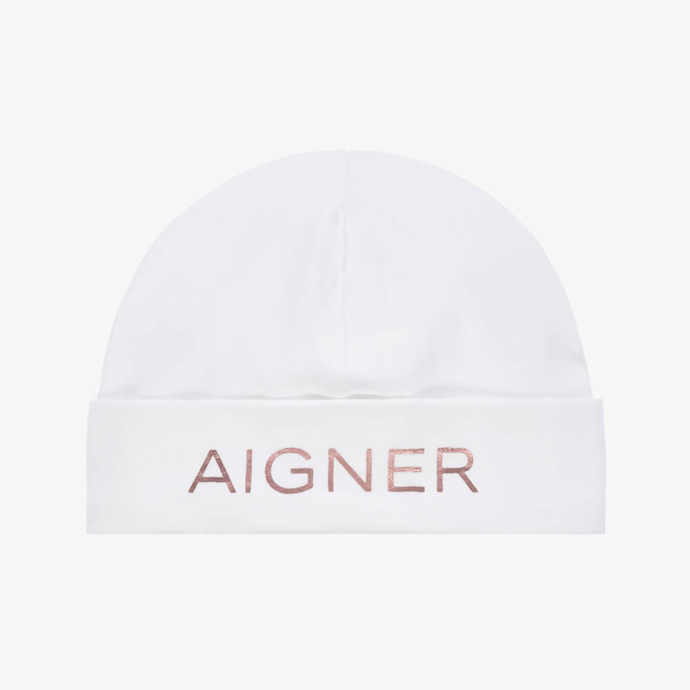 AIGNER-Girls White Pima Cotton Baby Hat | Childrensalon Outlet
