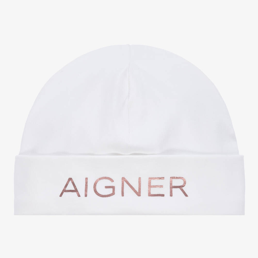 AIGNER - Girls White Pima Cotton Baby Hat | Childrensalon