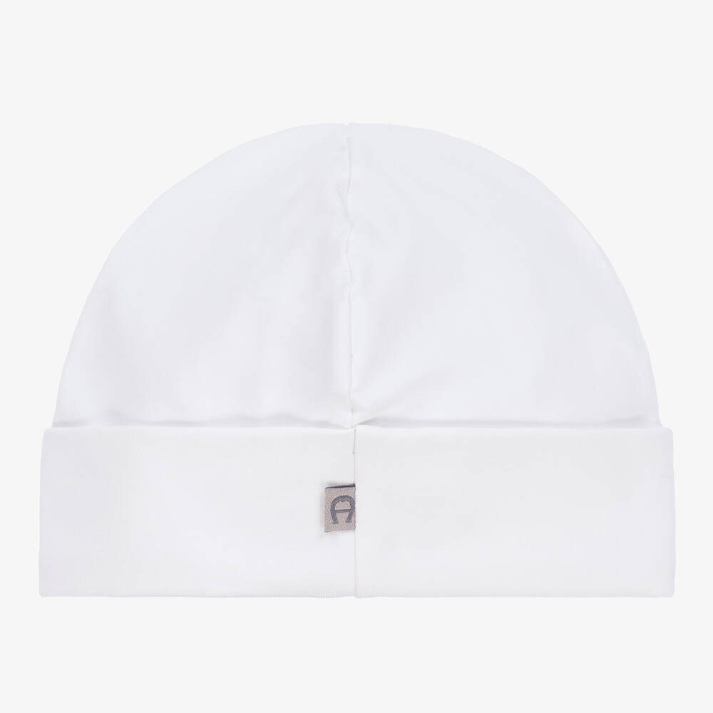 AIGNER-Girls White Pima Cotton Baby Hat | Childrensalon Outlet