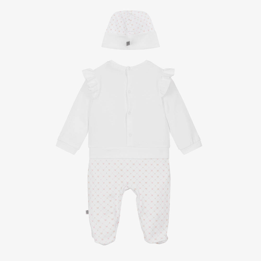 AIGNER-Белый комбинезон и шапочка из хлопка пима для девочек | Childrensalon Outlet