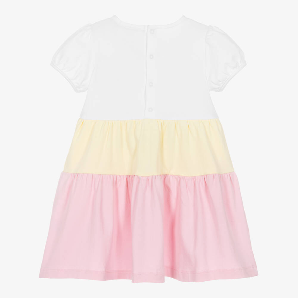 AIGNER-Girls White & Pink Cotton Colourblock Dress | Childrensalon Outlet