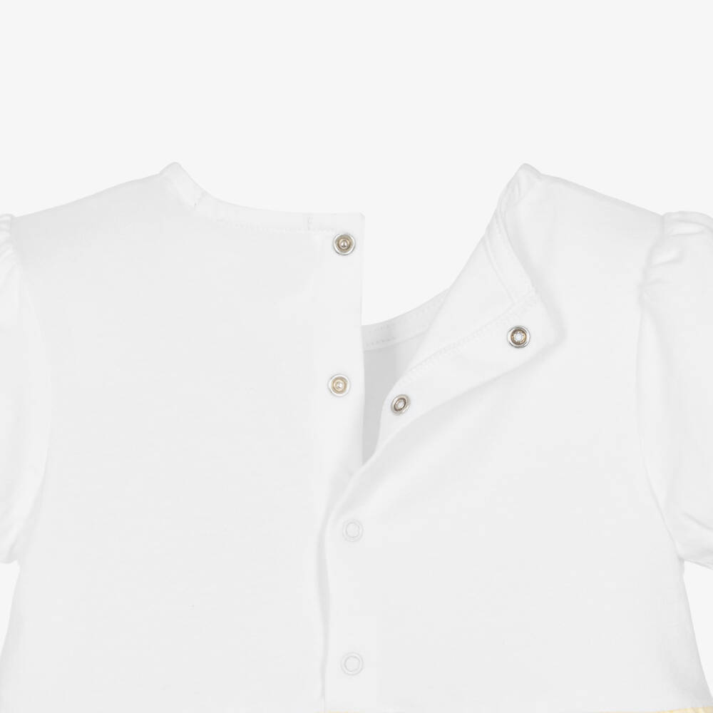 AIGNER-Girls White & Pink Cotton Colourblock Dress | Childrensalon Outlet