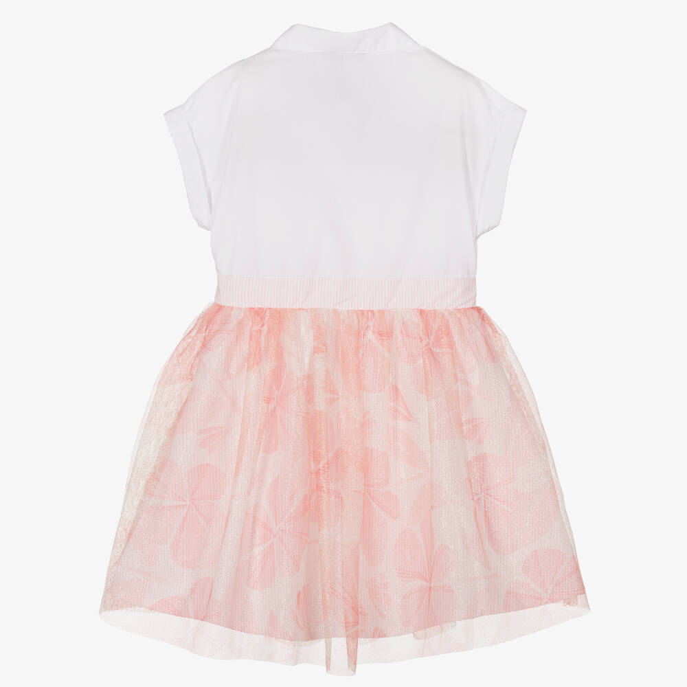 AIGNER-Girls White & Pink Cotton Dress | Childrensalon Outlet