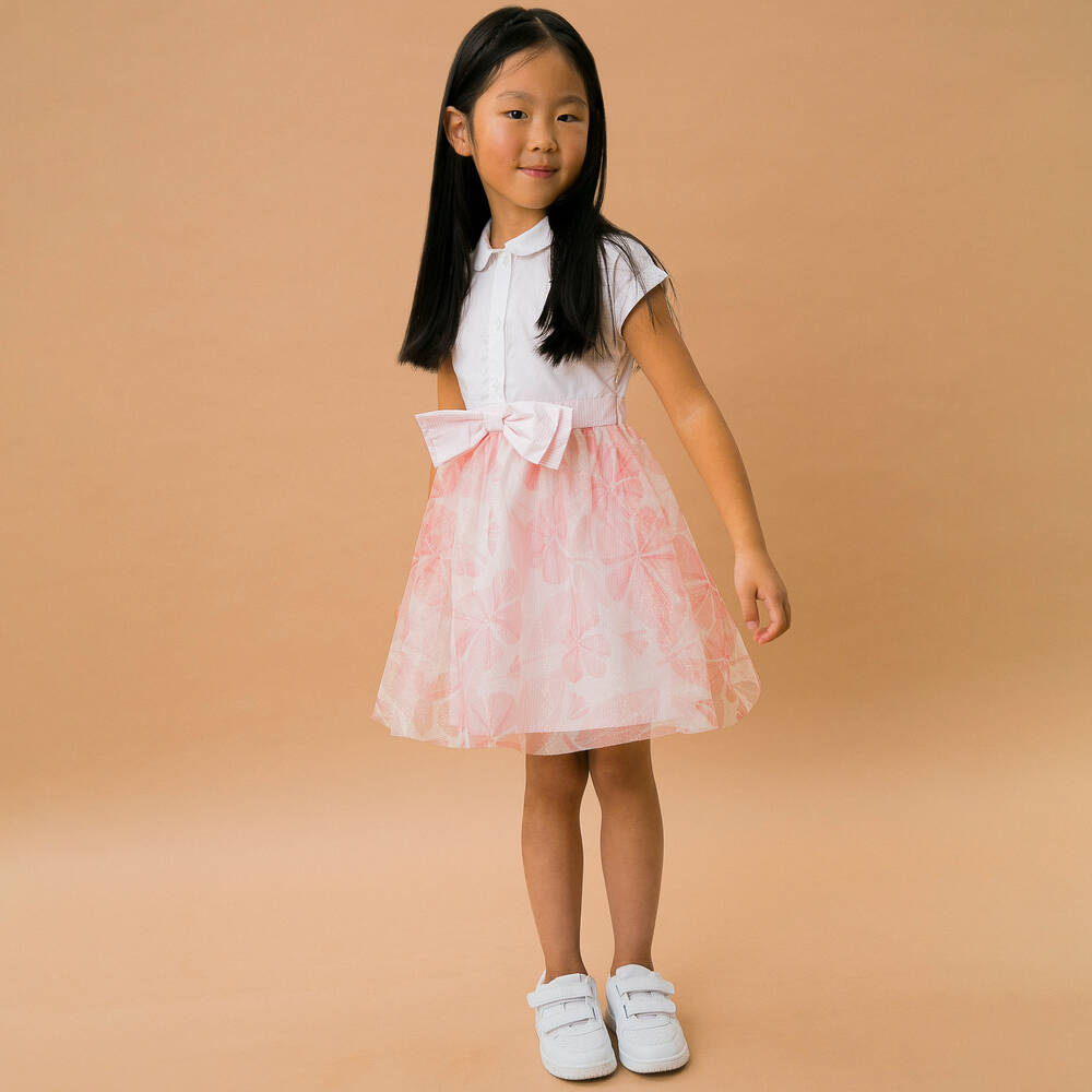 AIGNER-Girls White & Pink Cotton Dress | Childrensalon Outlet