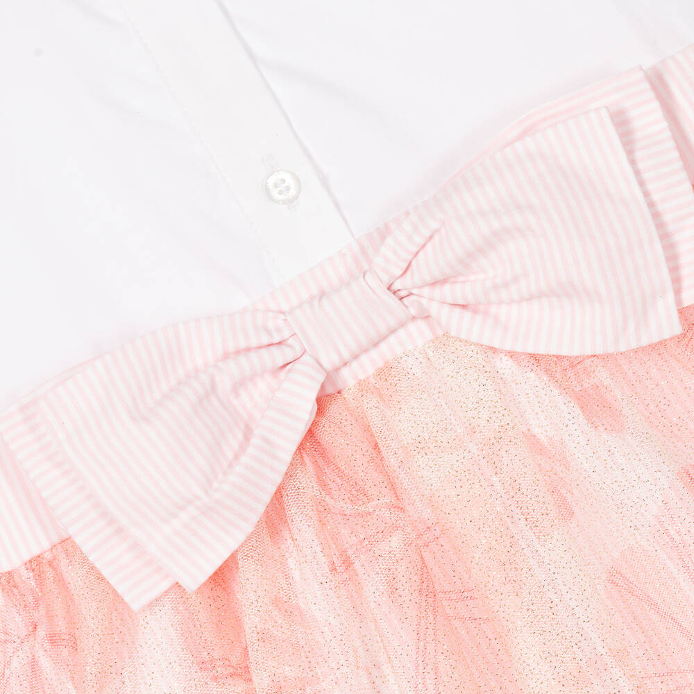 AIGNER-Girls White & Pink Cotton Dress | Childrensalon Outlet