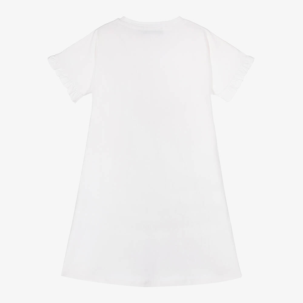 AIGNER-Girls White & Pink Cotton Dress | Childrensalon Outlet