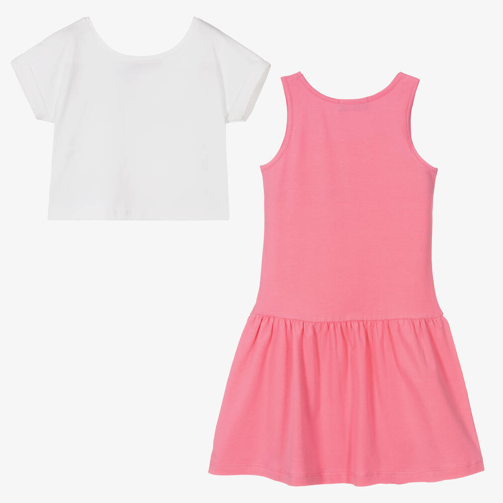 AIGNER-Girls White & Pink Cotton Dress Set | Childrensalon Outlet