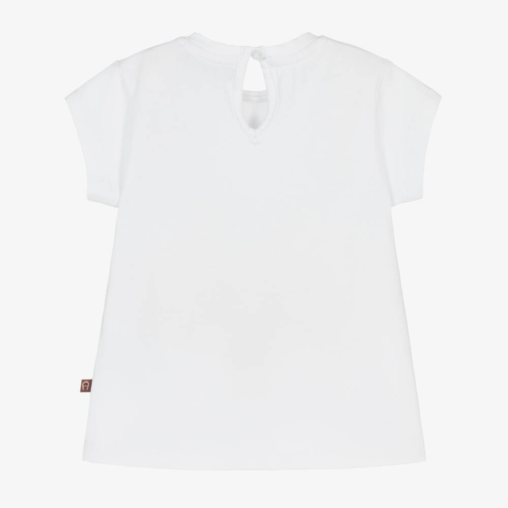 AIGNER-Girls White Striped Cotton Tee | Childrensalon Outlet