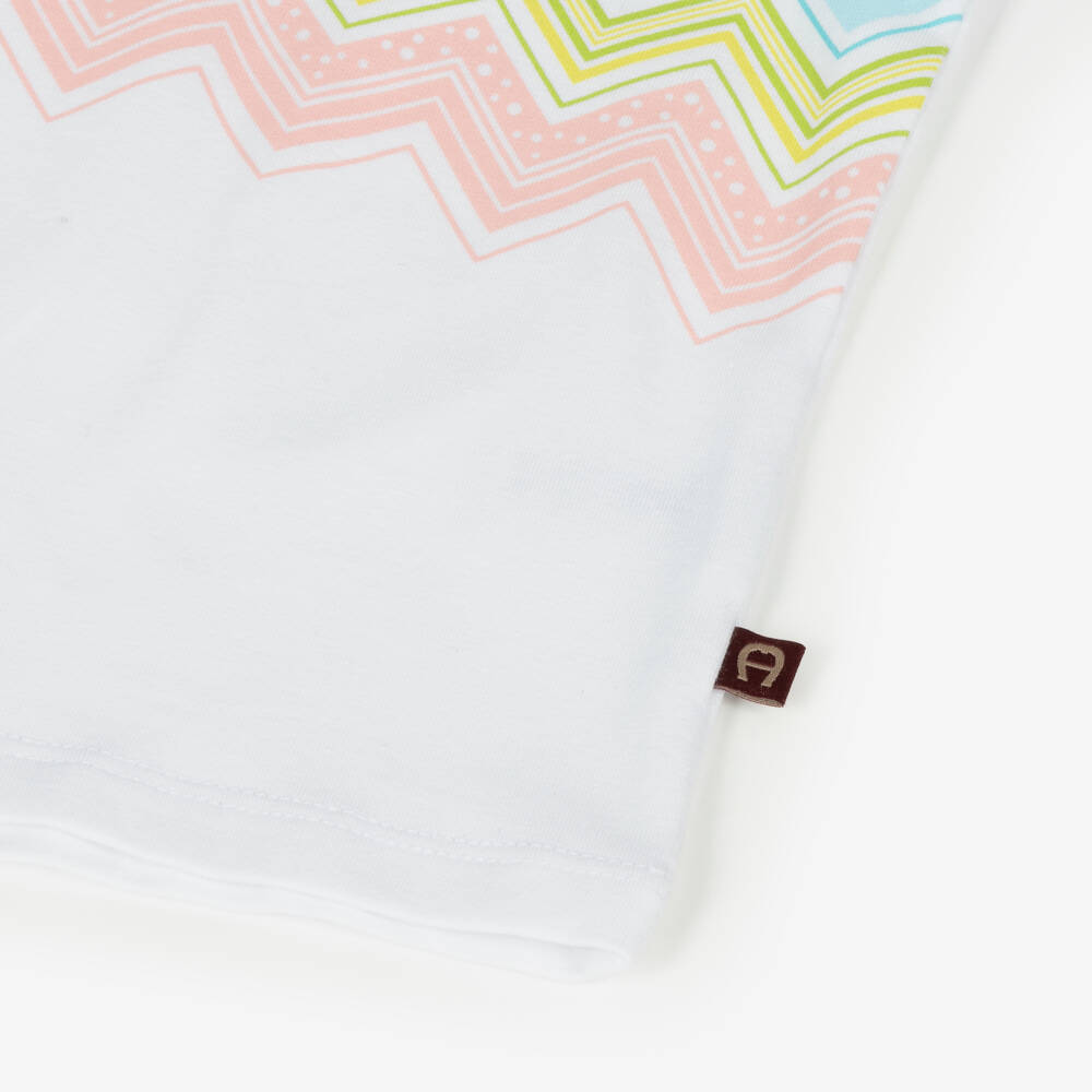 AIGNER-Girls White Striped Cotton Tee | Childrensalon Outlet