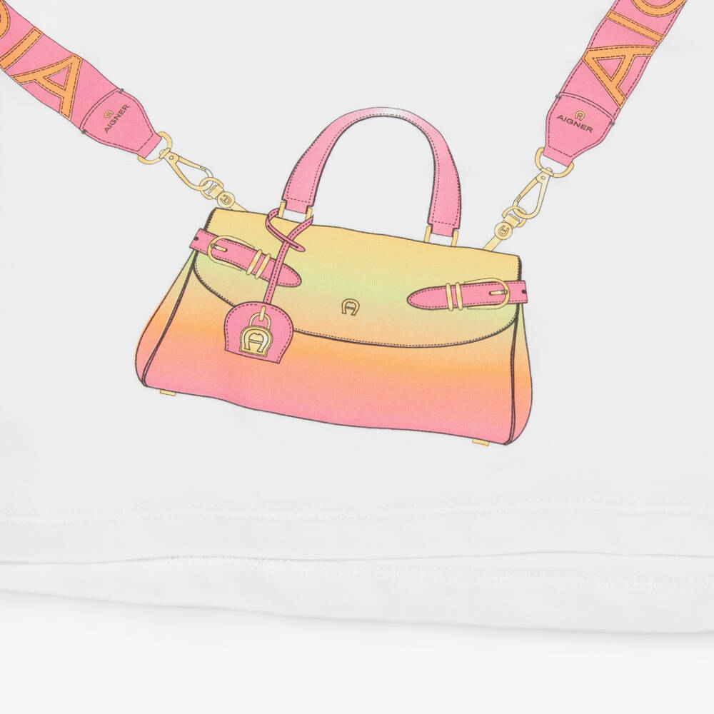 AIGNER-Girls White Tee with Bag Design | Childrensalon Outlet
