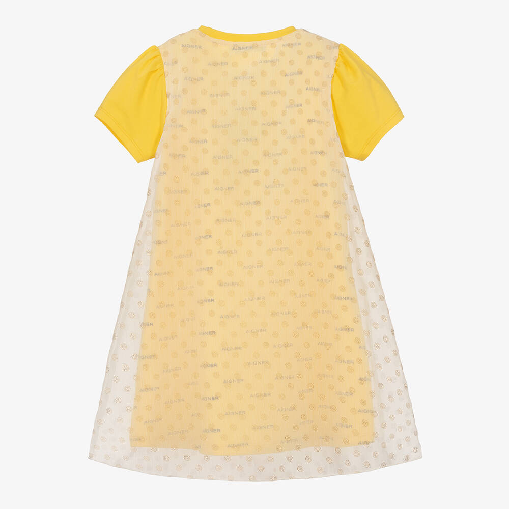 AIGNER-Girls Yellow Chiffon Polka Dot Dress | Childrensalon Outlet