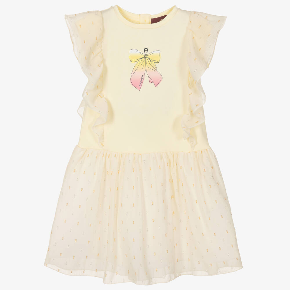 AIGNER - Girls Yellow Cotton & Chiffon Dress | Childrensalon