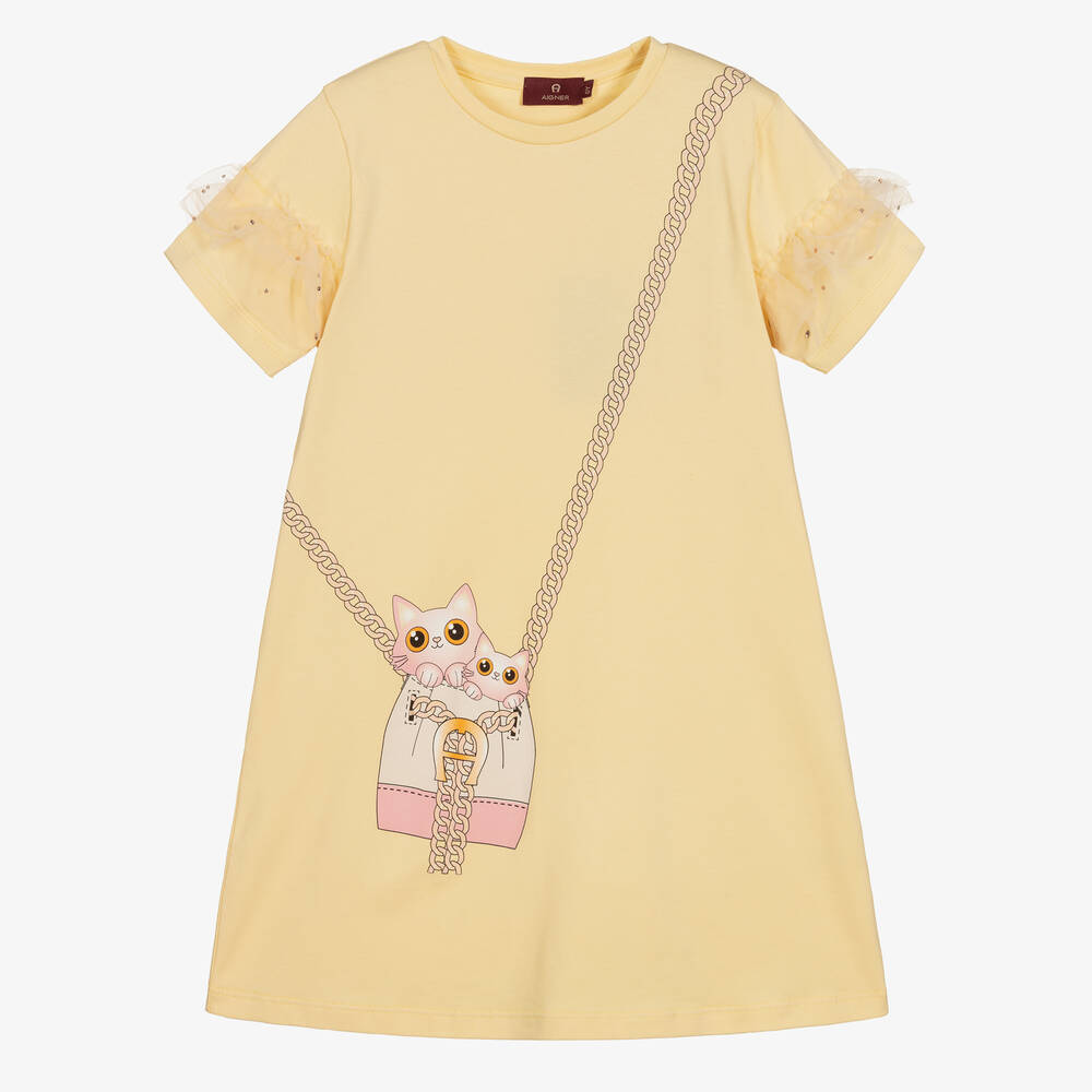 AIGNER - Girls Yellow Cotton Dress | Childrensalon