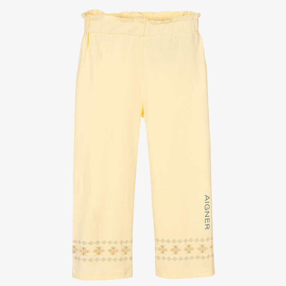 AIGNER-Girls Yellow Cotton Jersey Trousers  | Childrensalon Outlet