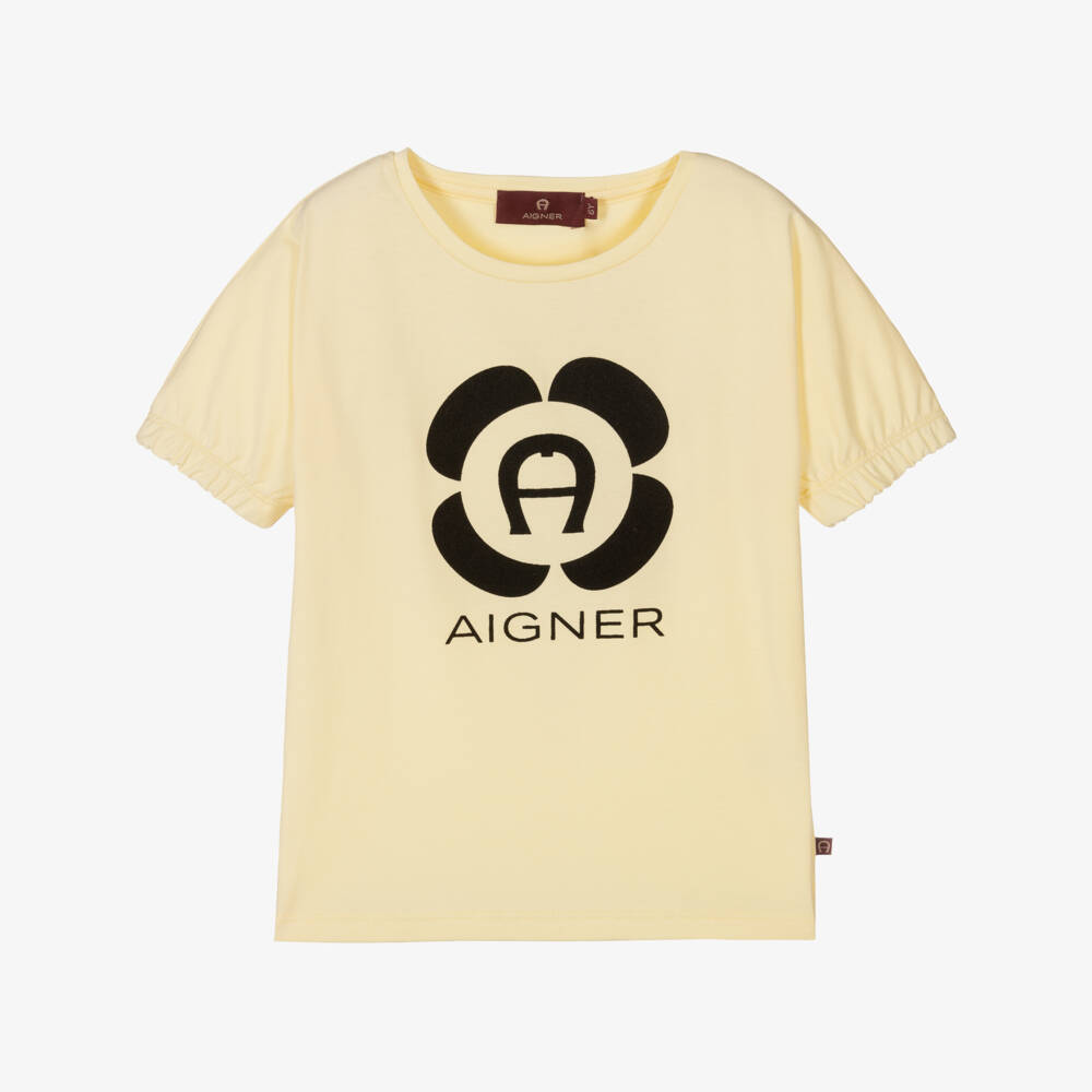 AIGNER-Girls Yellow Cotton Logo T-Shirt | Childrensalon Outlet