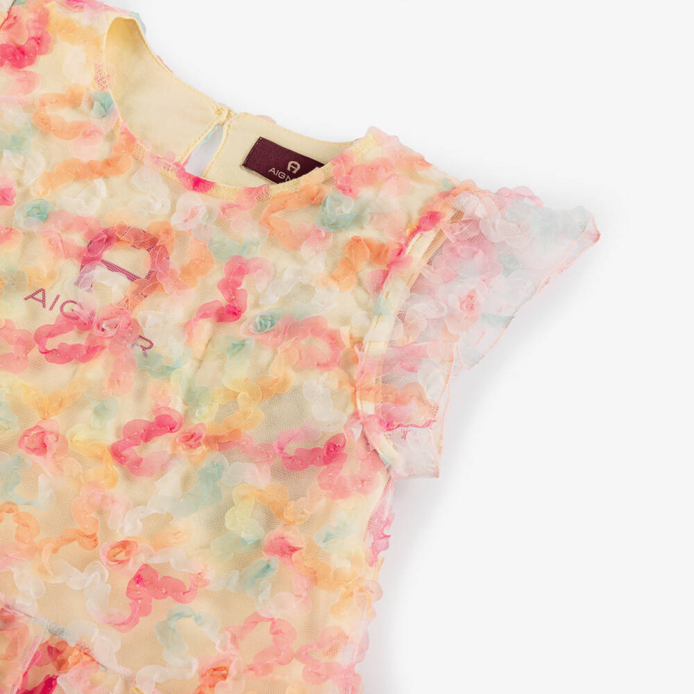 AIGNER-Girls Yellow & Pink Floral Tulle Dress | Childrensalon Outlet