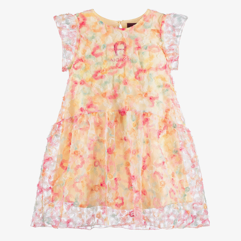AIGNER-Girls Yellow & Pink Floral Tulle Dress | Childrensalon Outlet