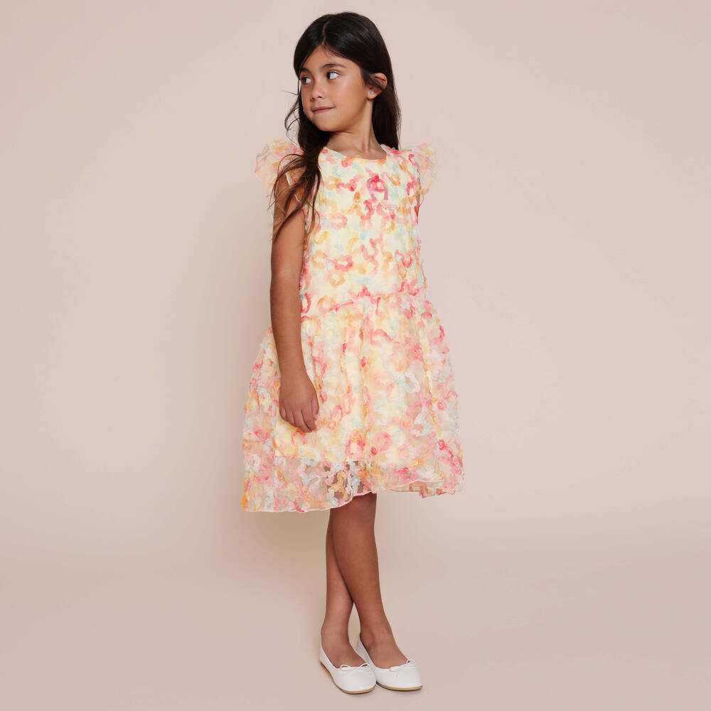 AIGNER-Girls Yellow & Pink Floral Tulle Dress | Childrensalon Outlet