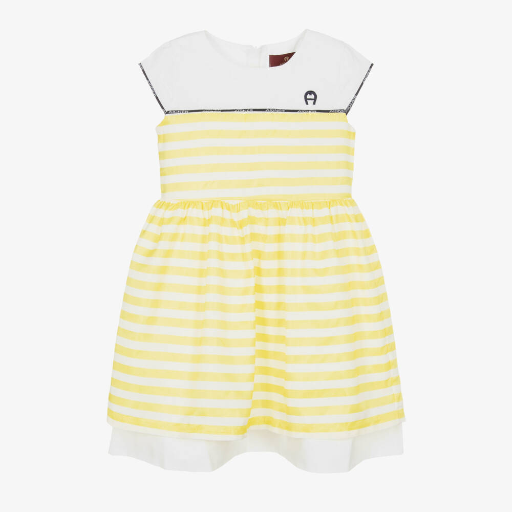 AIGNER-Girls Yellow Striped Satin Dress | Childrensalon Outlet