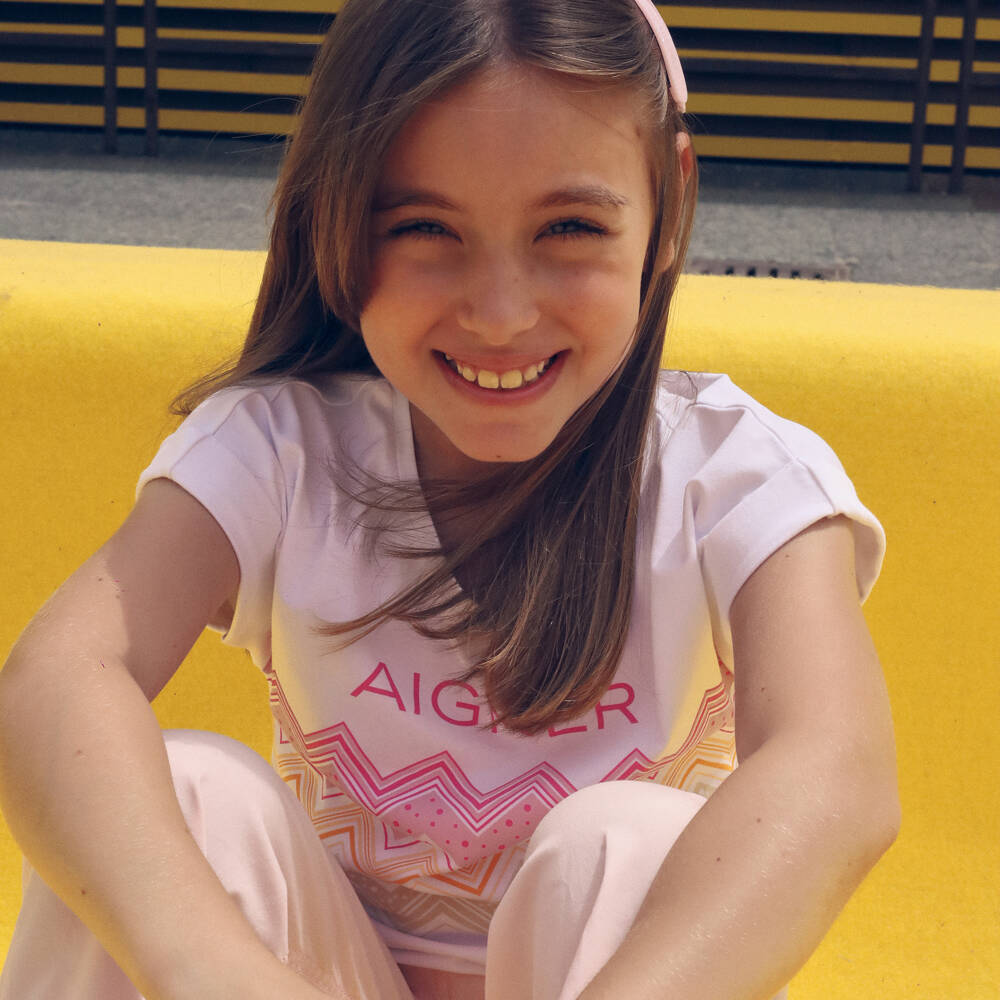 AIGNER-Футболка из белого хлопка с зигзагом для девочек | Childrensalon Outlet