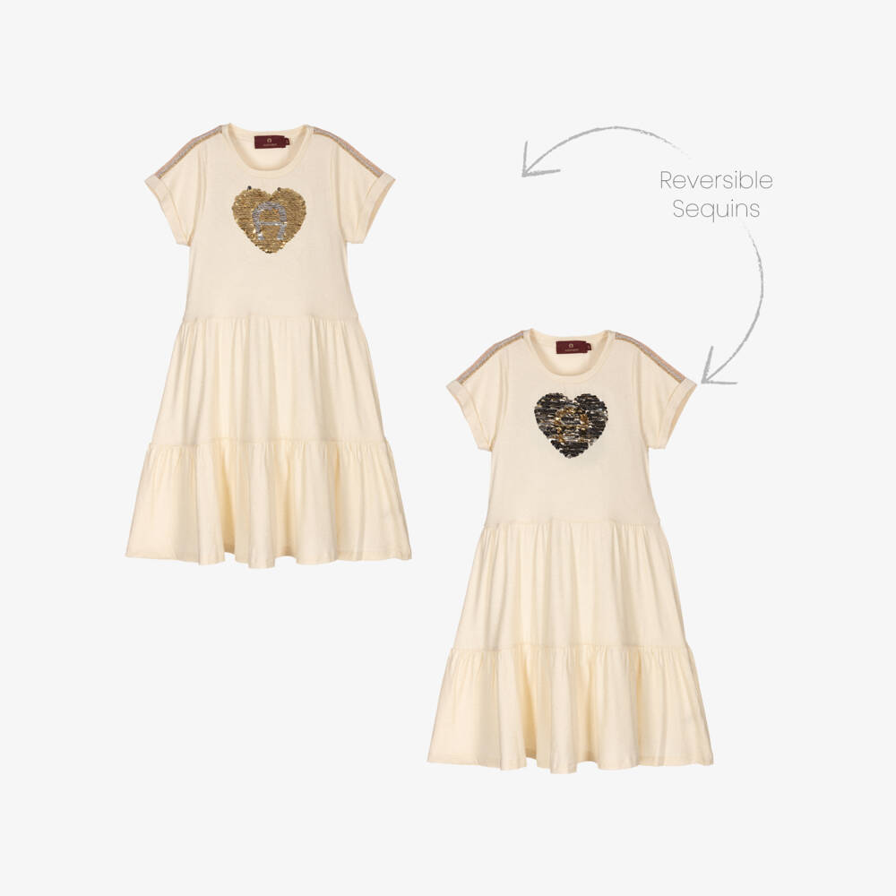 AIGNER-Хлопковое платье с золотыми пайетками | Childrensalon Outlet