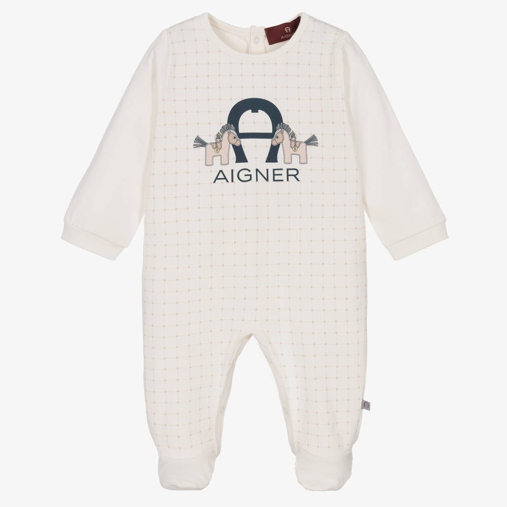AIGNER - Elfenbeinfarbener Baumwollstrampler | Childrensalon