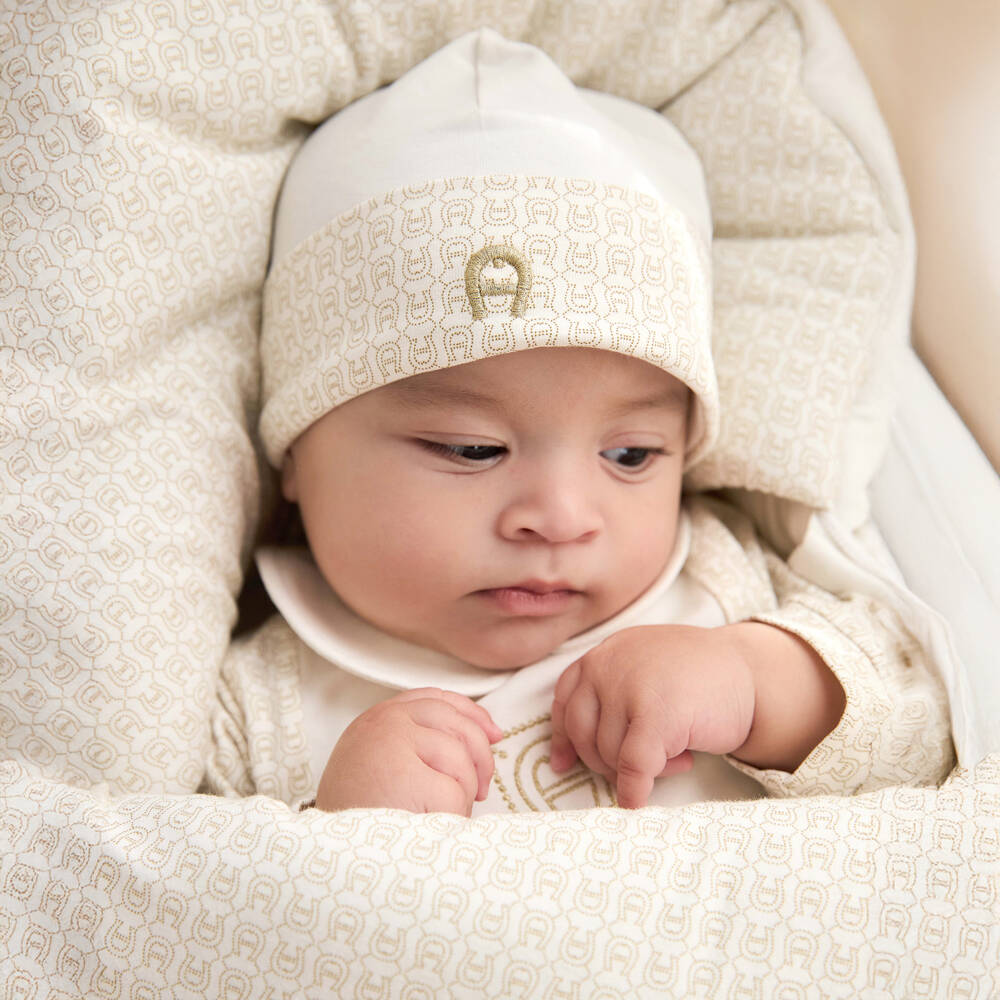AIGNER-Ivory Cotton Nest with Gold Embroidery | Childrensalon Outlet