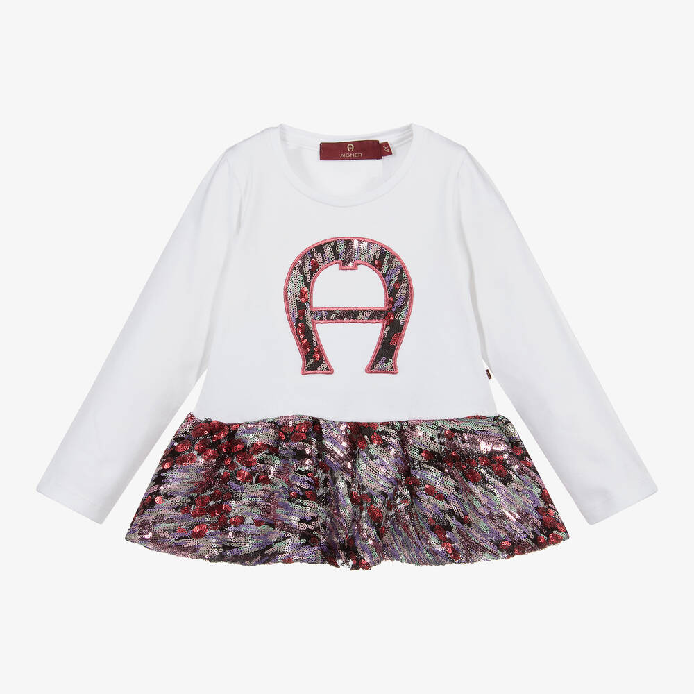AIGNER - Ivory Cotton Tunic Top | Childrensalon