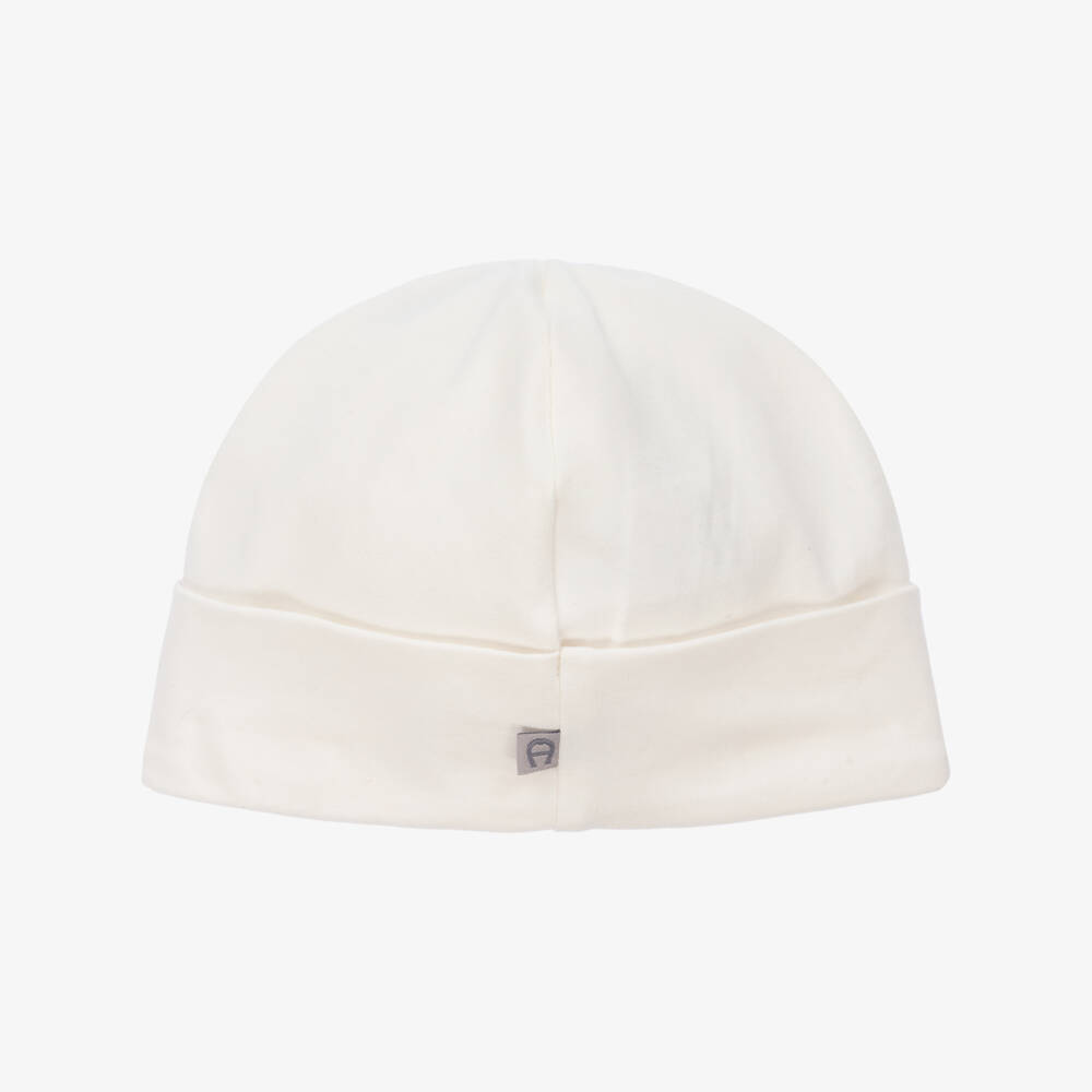 AIGNER-Ivory & Gold Logo Pima Cotton Baby Hat | Childrensalon Outlet
