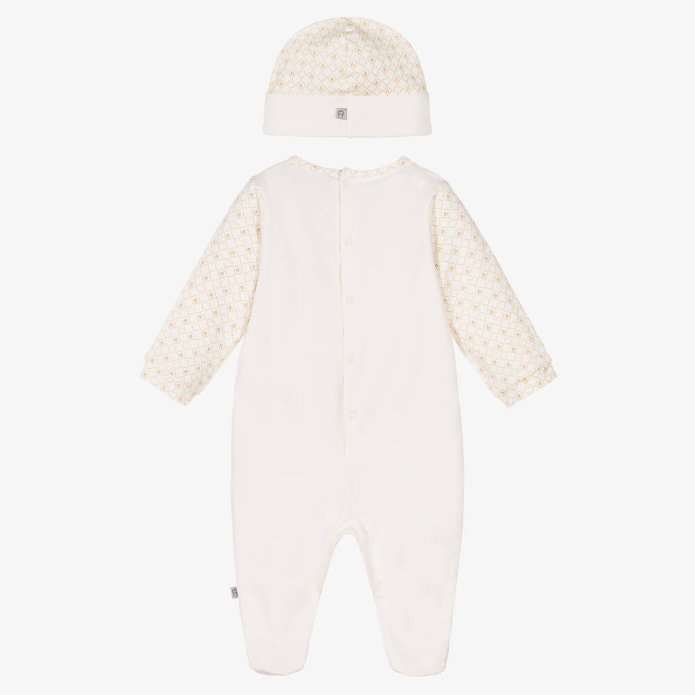 AIGNER-طقم أفرول بيبي غرو قطن بيما جيرسي لون عاجي وذهبي للأطفال | Childrensalon Outlet