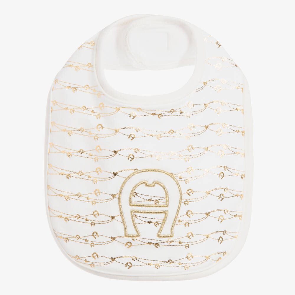 AIGNER-Ivory & Gold Pima Cotton Bib | Childrensalon Outlet