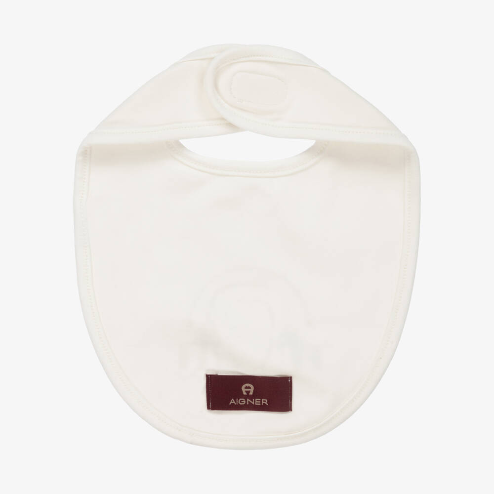 AIGNER-Кремовый слюнявчик из хлопка пима с золотистым логотипом | Childrensalon Outlet